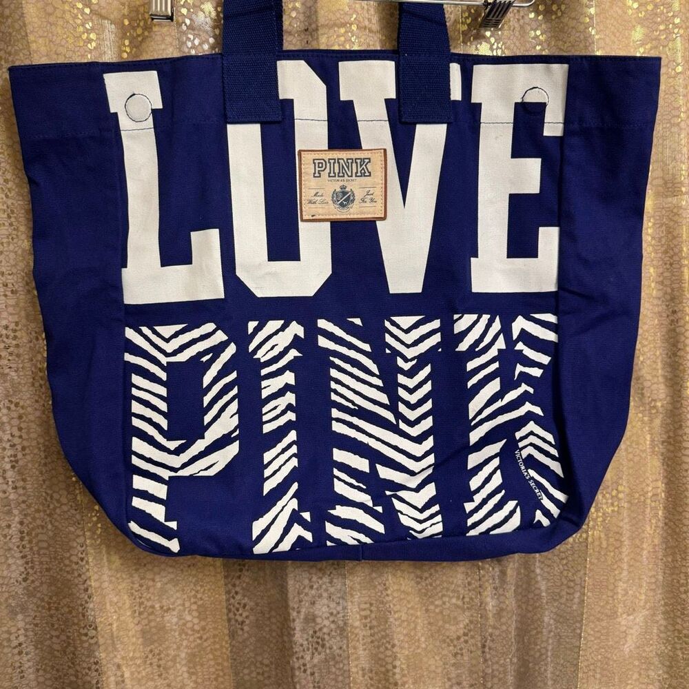 PINK Victorias Secret Y2K Vintage Indigo Zebra Print Love Pink Large Tote Bag